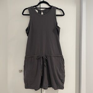 Pact Charcoal Gray Sleeveless Romper | Size M | Organic Cotton | Pockets
